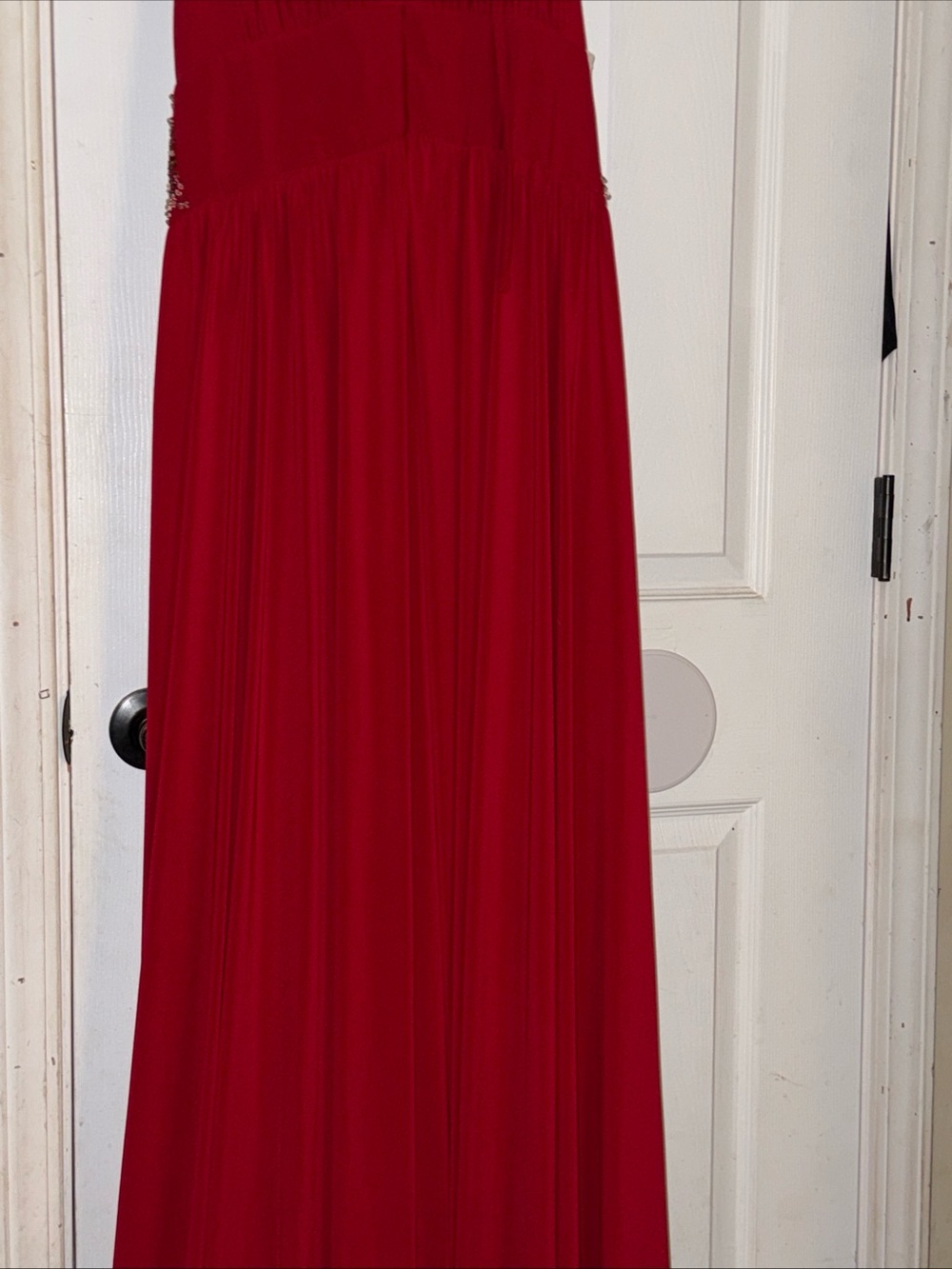 R&M Richards Red Beaded Waist Prom Dress - Picture 2 of 5